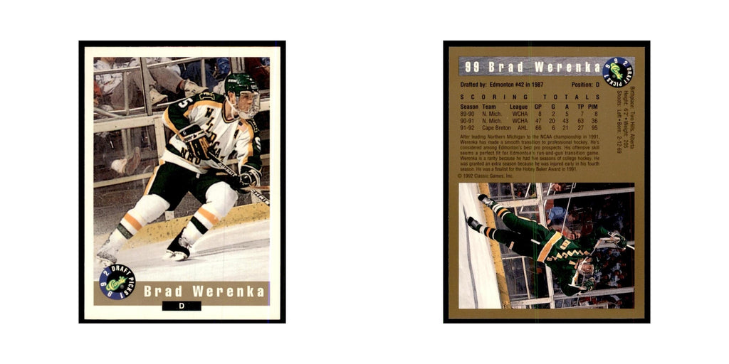 1992 Classic Draft Picks Brad Werenka Hockey Cards #99
