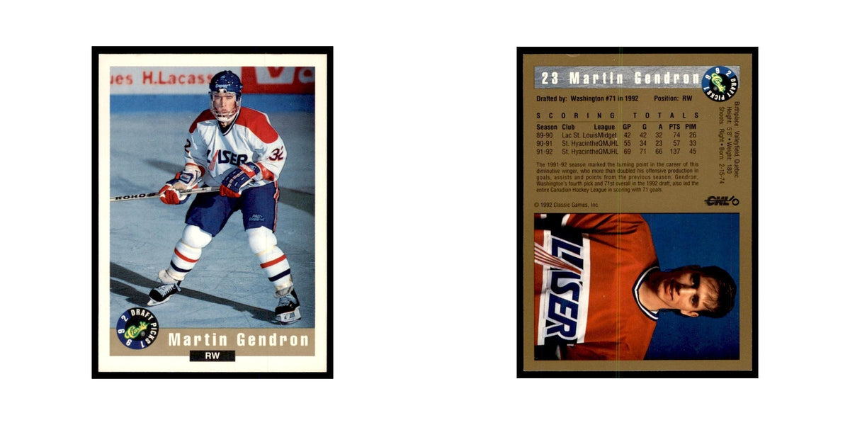 1992 Classic Draft Picks Martin Gendron Hockey Cards #23