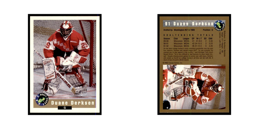 1992 Classic Draft Picks Duane Derksen Hockey Cards #91
