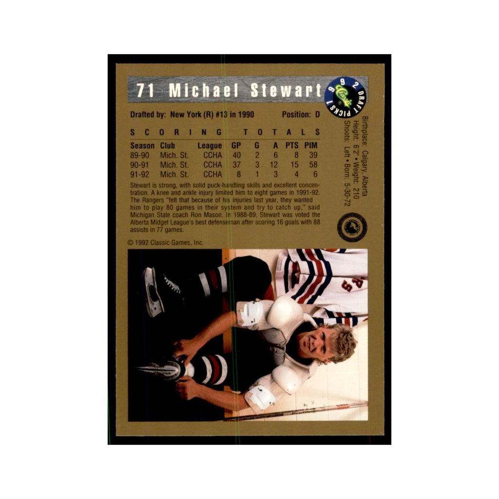 1992 Classic Draft Picks Michael Stewart Hockey Cards #71