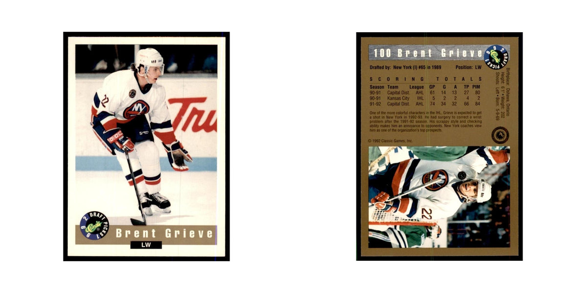 1992 Classic Draft Picks Brent Grieve Hockey Cards #100