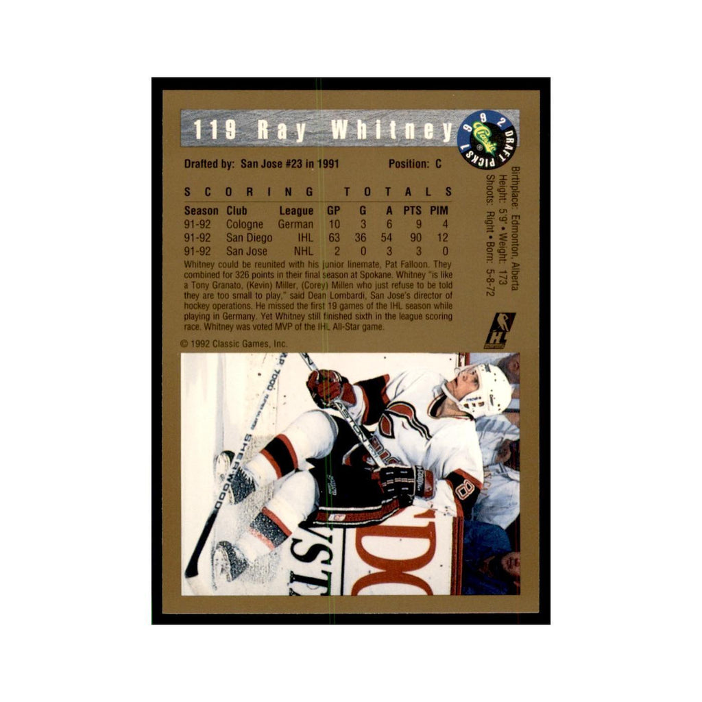 1992 Classic Draft Picks Ray Whitney Hockey Cards #119