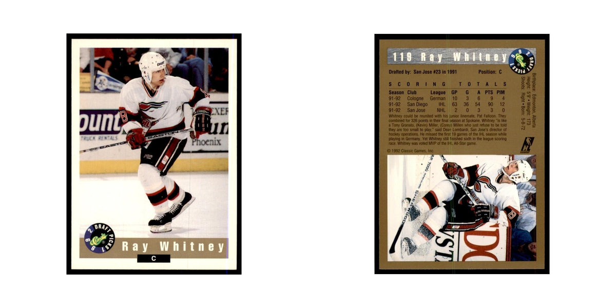 1992 Classic Draft Picks Ray Whitney Hockey Cards #119