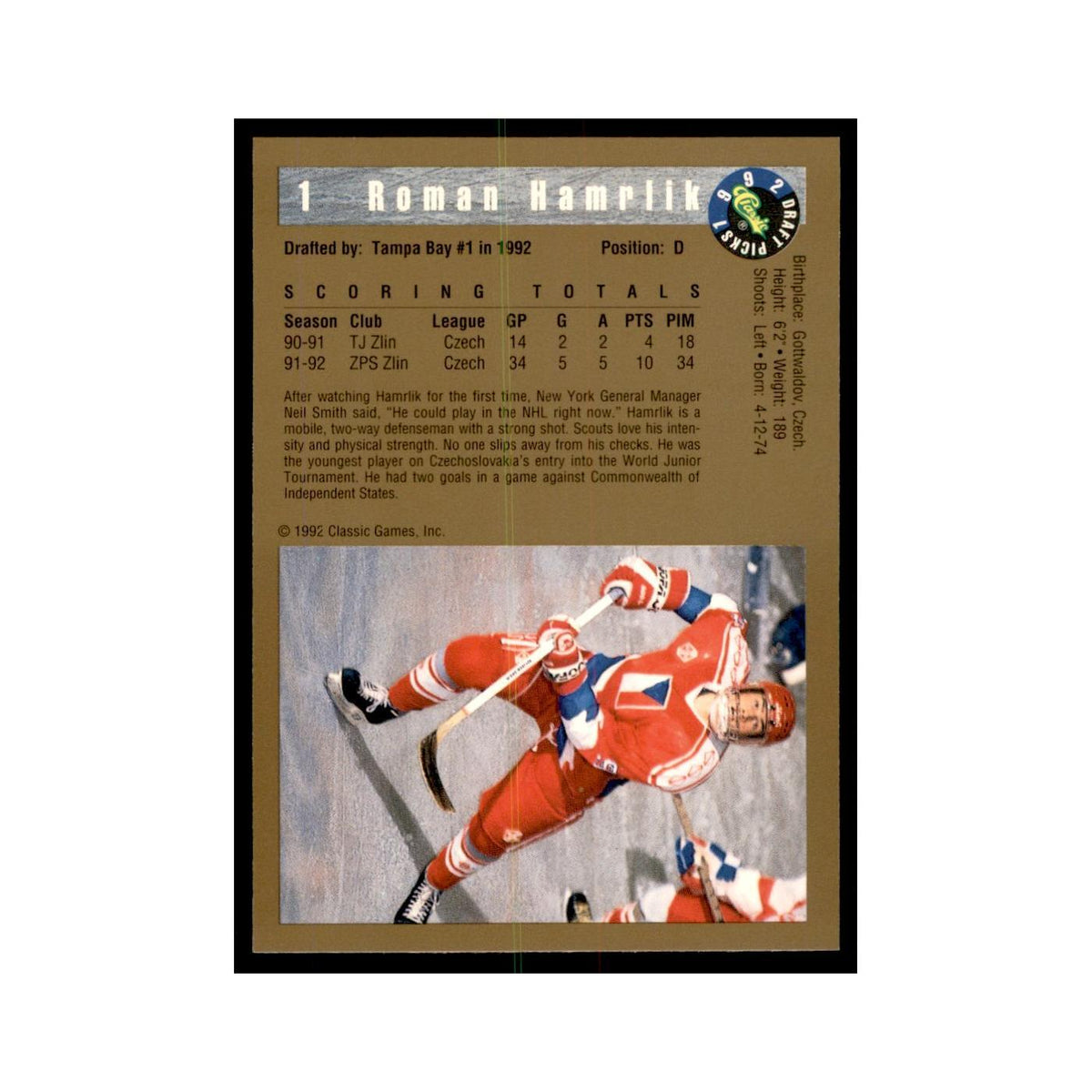 1992 Classic Draft Picks Roman Hamrlik Hockey Cards #1