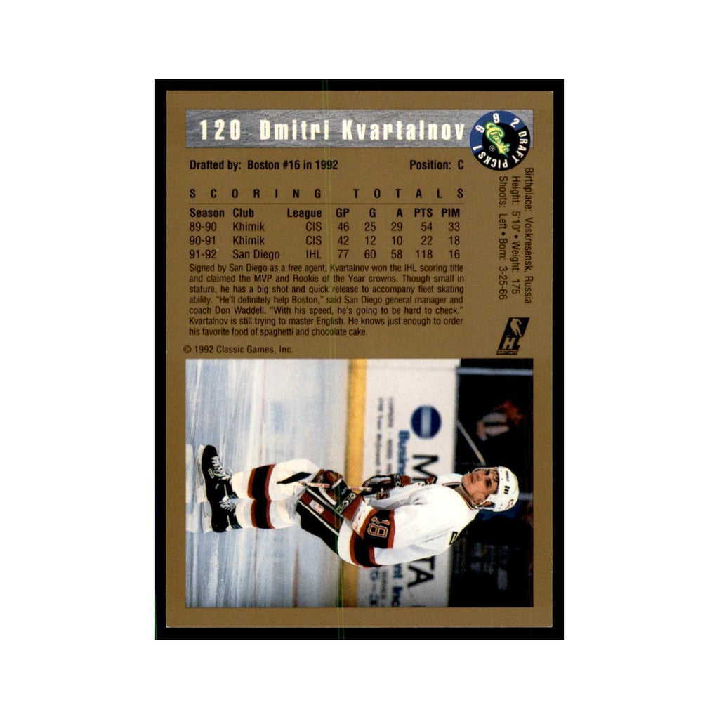 1992 Classic Draft Picks Dmitri Kvartalnov Hockey Cards #120