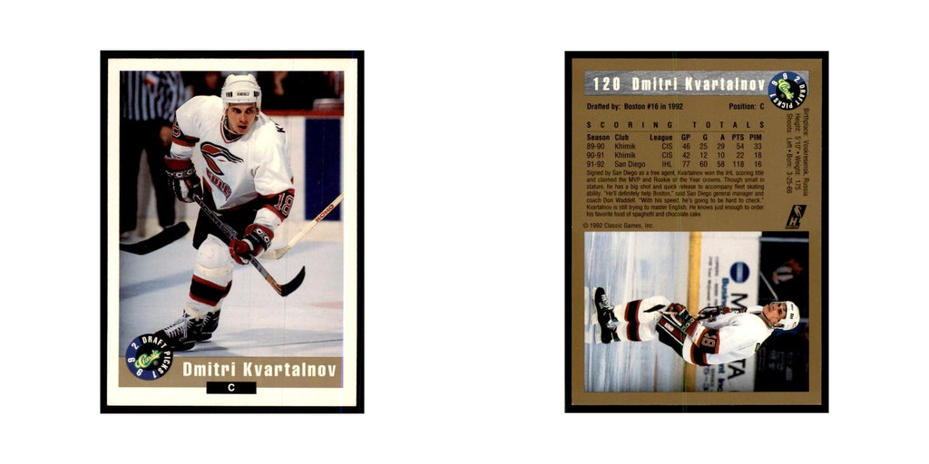1992 Classic Draft Picks Dmitri Kvartalnov Hockey Cards #120