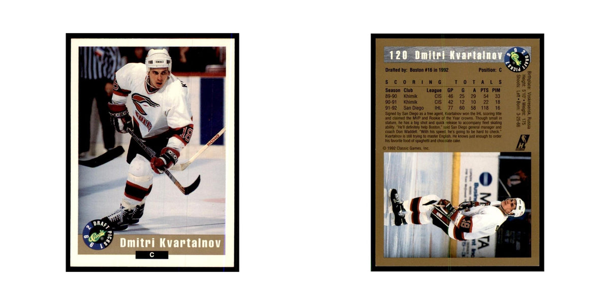 1992 Classic Draft Picks Dmitri Kvartalnov Hockey Cards #120