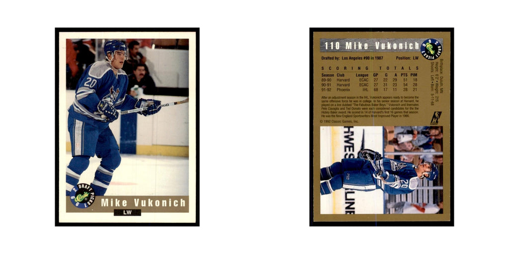 1992 Classic Draft Picks Mike Vukonich Hockey Cards #110