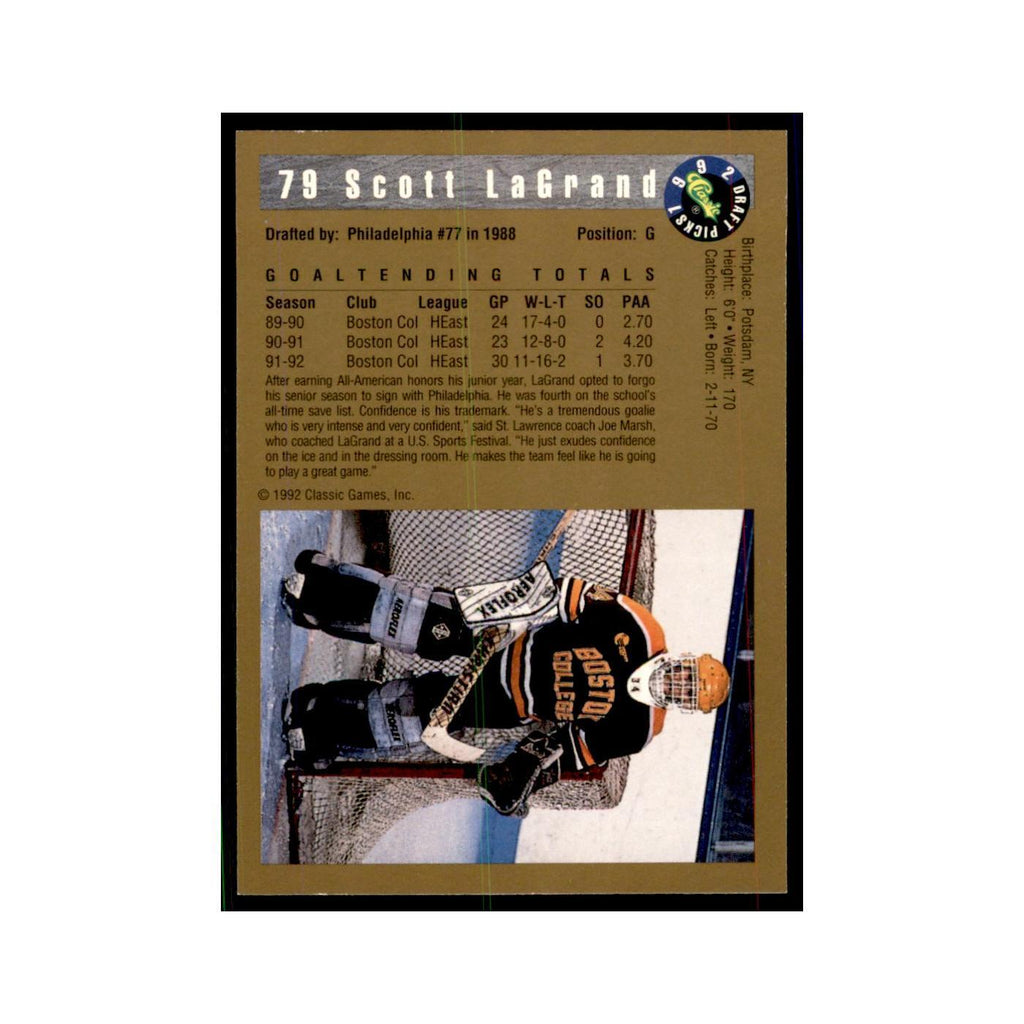 1992 Classic Draft Picks Scott LaGrand Hockey Cards #79