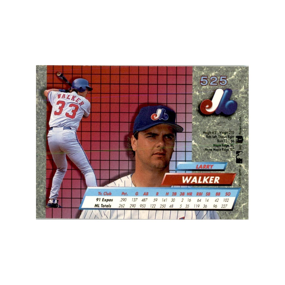 1992 Fleer Ultra Larry Walker Baseball Cards #525