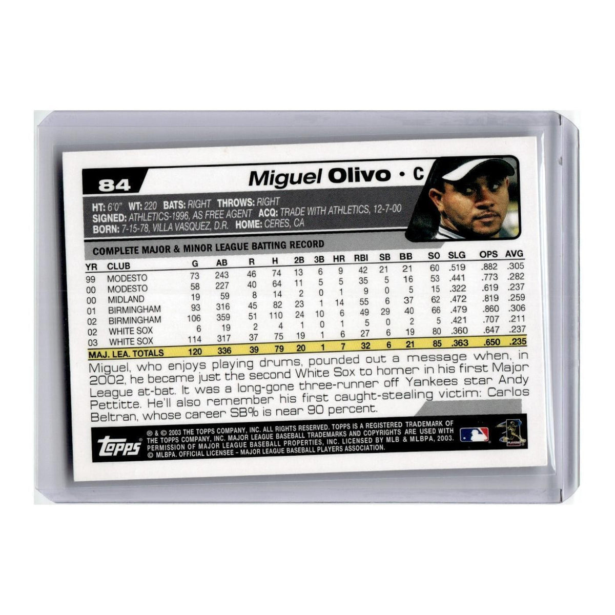 Miguel Olivo 2004 Topps #84 Chicago White Sox Baseball Card NM