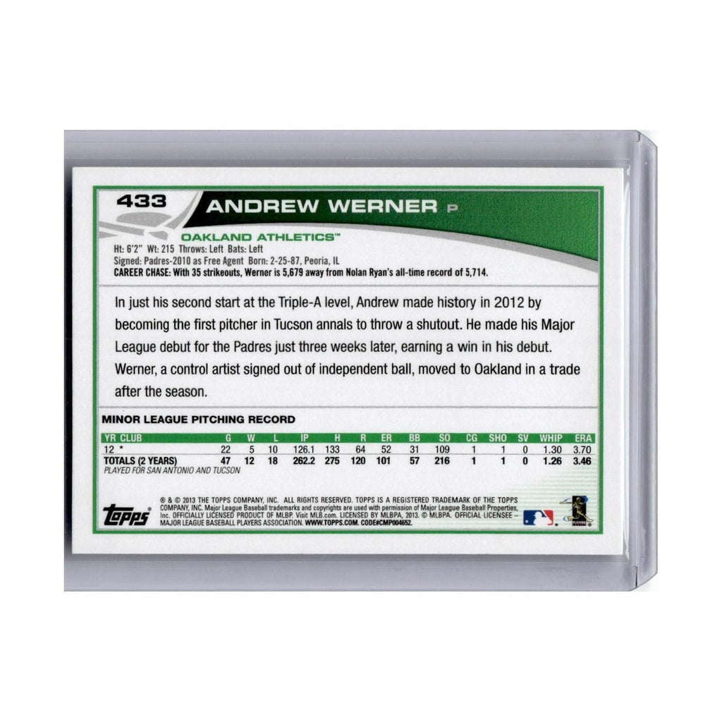 Andrew Werner Rookie 2013 Topps #433 Oakland Athletics Baseball Card NM