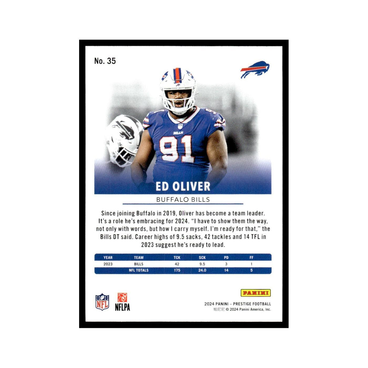 Ed Oliver 2024 Panini Prestige #35 Buffalo Bills Football Card NM