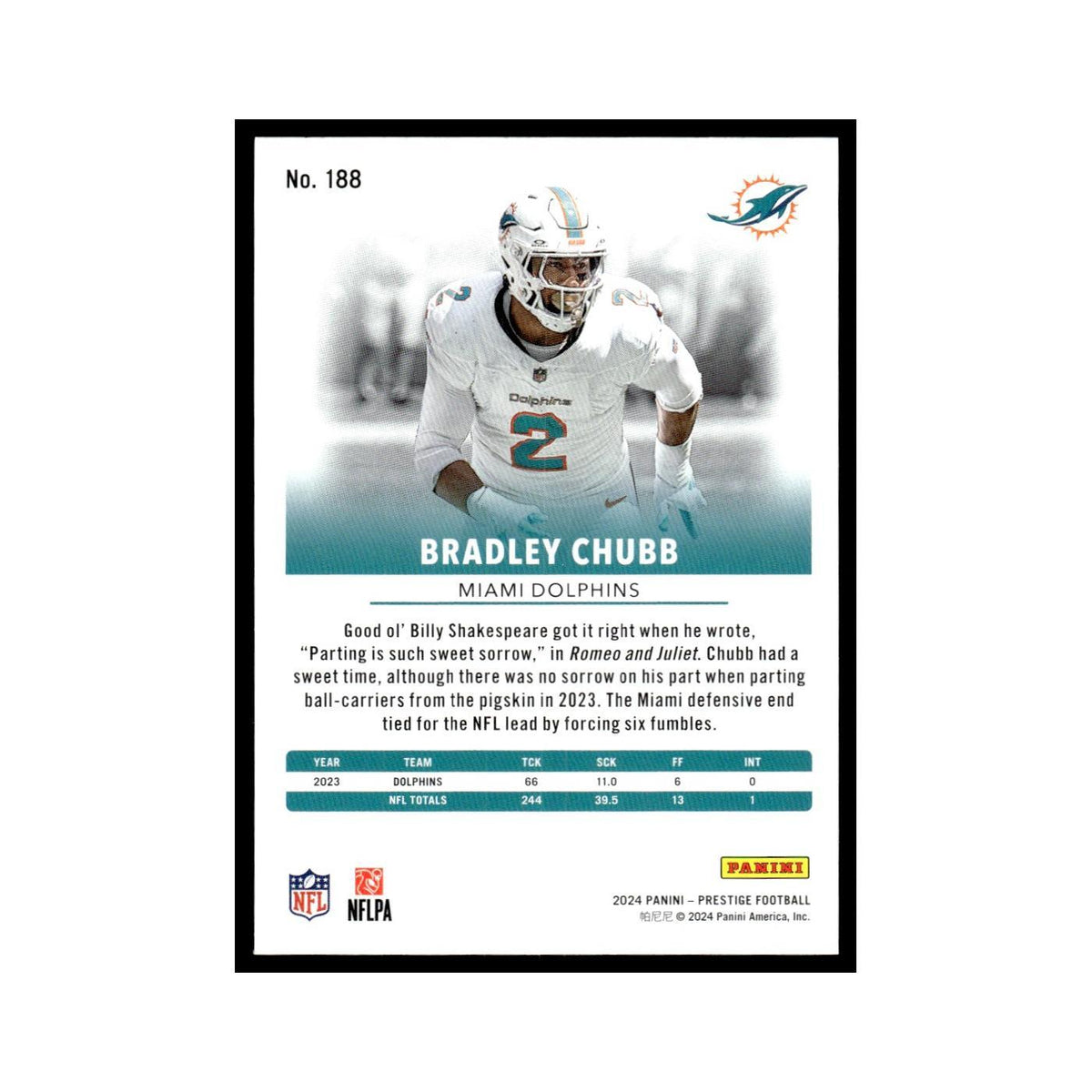 Bradley Chubb 2024 Panini Prestige #188 Miami Dolphins Football Card NM