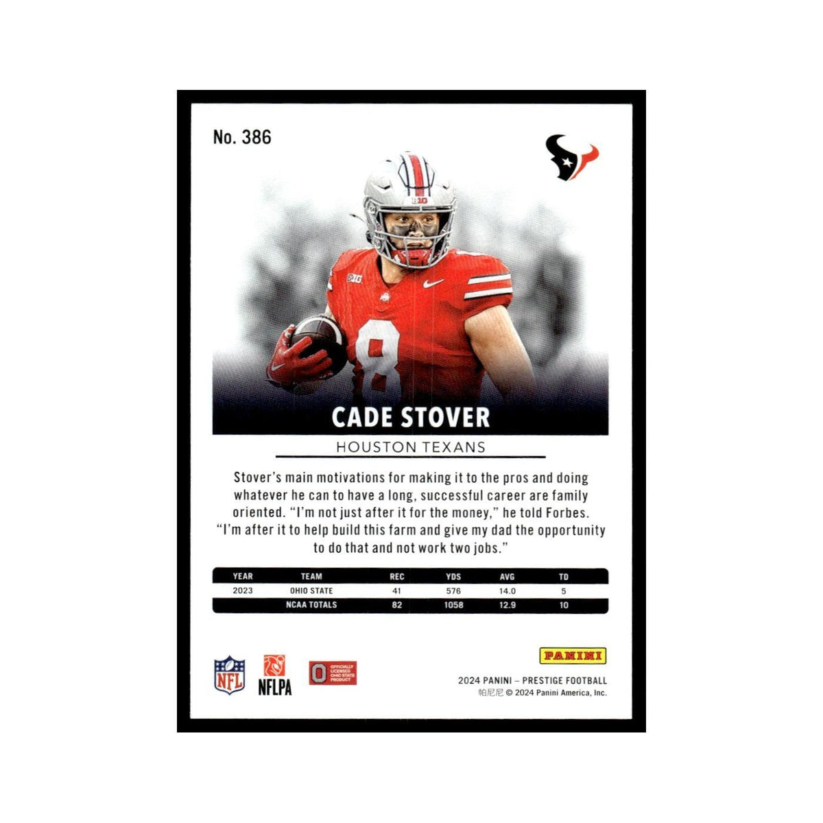 Cade Stover 2024 Panini Prestige #386 Houston Texans Football Card NM