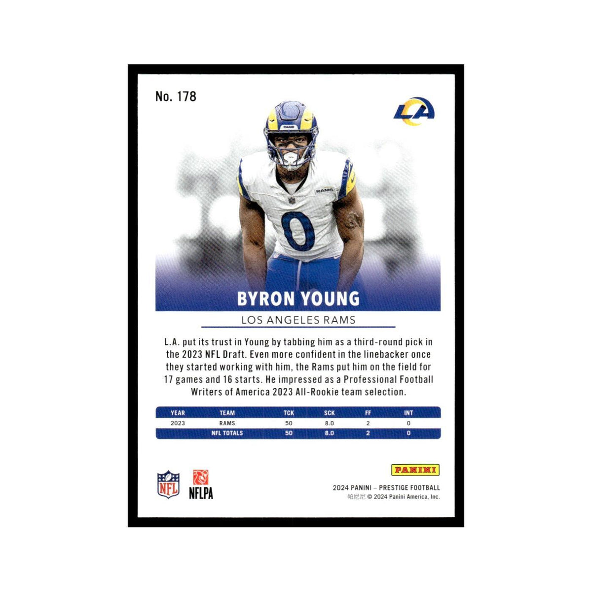 Byron Young 2024 Panini Prestige #178 Los Angeles Rams Football Card NM