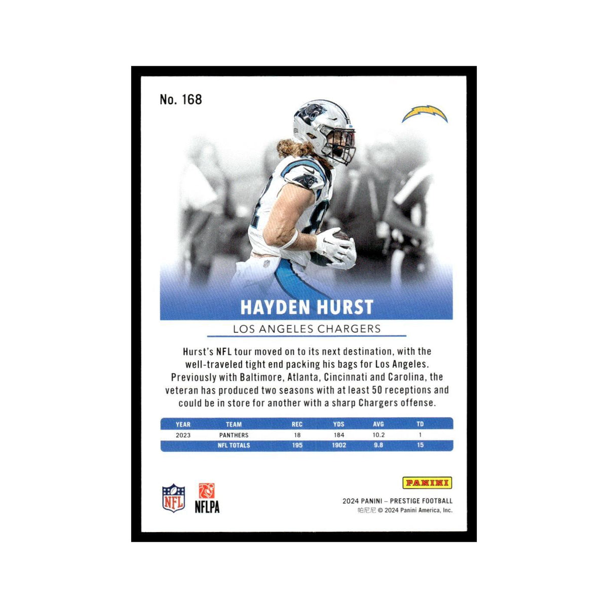 Hayden Hurst 2024 Panini Prestige #168 Los Angeles Chargers Football Card NM
