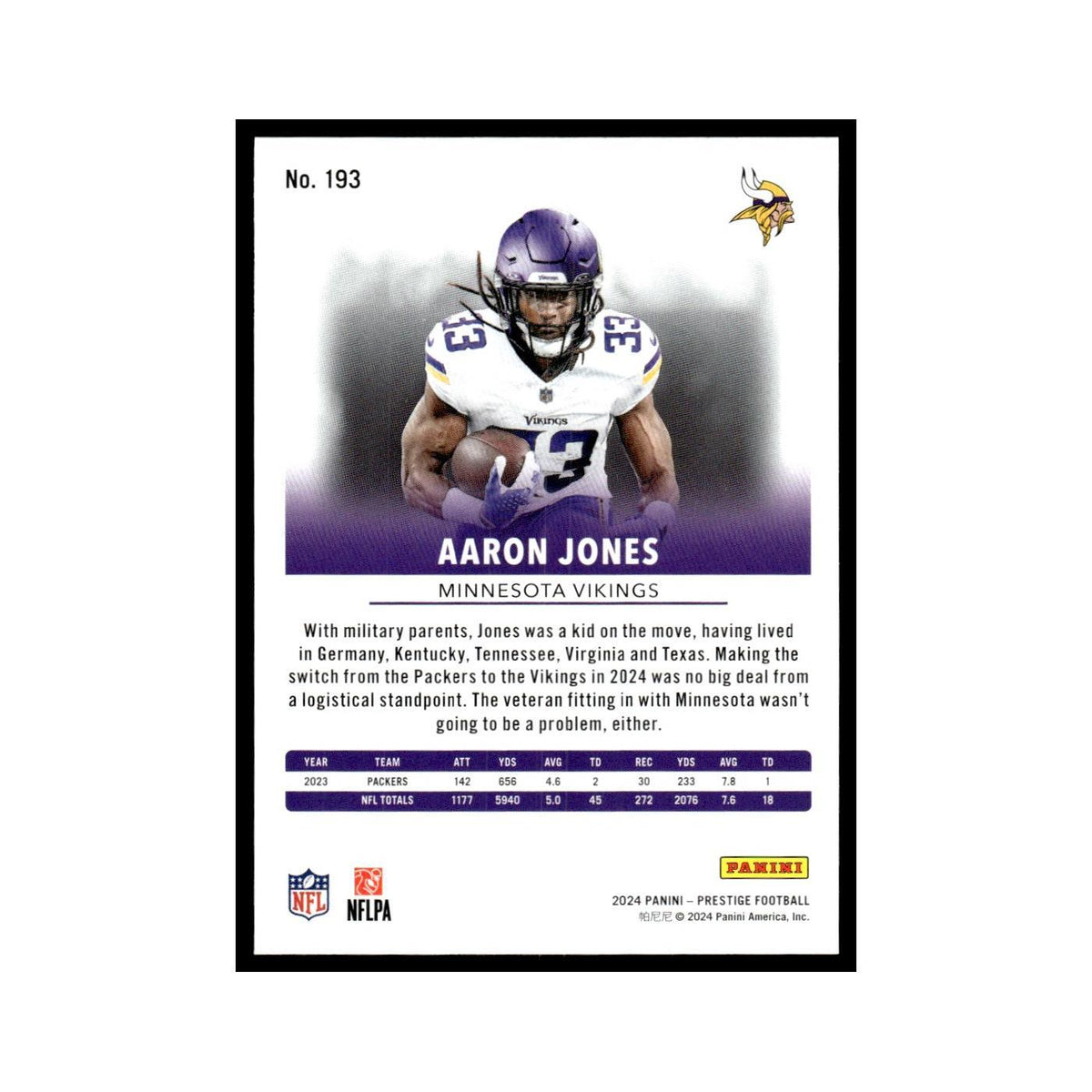 Aaron Jones 2024 Panini Prestige #193 Minnesota Vikings Football Card NM
