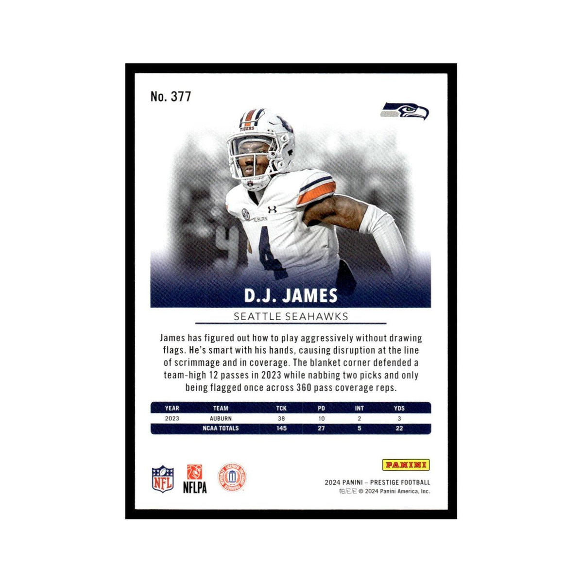 D.J. James 2024 Panini Prestige #377 Seattle Seahawks Football Card NM