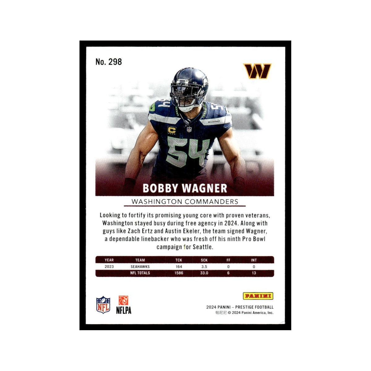 Bobby Wagner 2024 Panini Prestige #298 Washington Commanders Football Card NM
