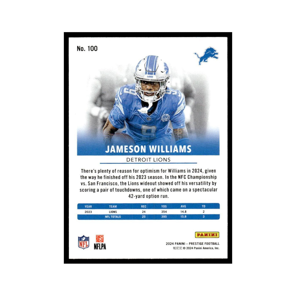 Jameson Williams 2024 Panini Prestige #100 Detroit Lions Football Card NM