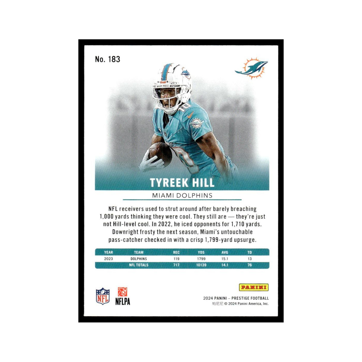 Tyreek Hill 2024 Panini Prestige #183 Miami Dolphins Football Card NM