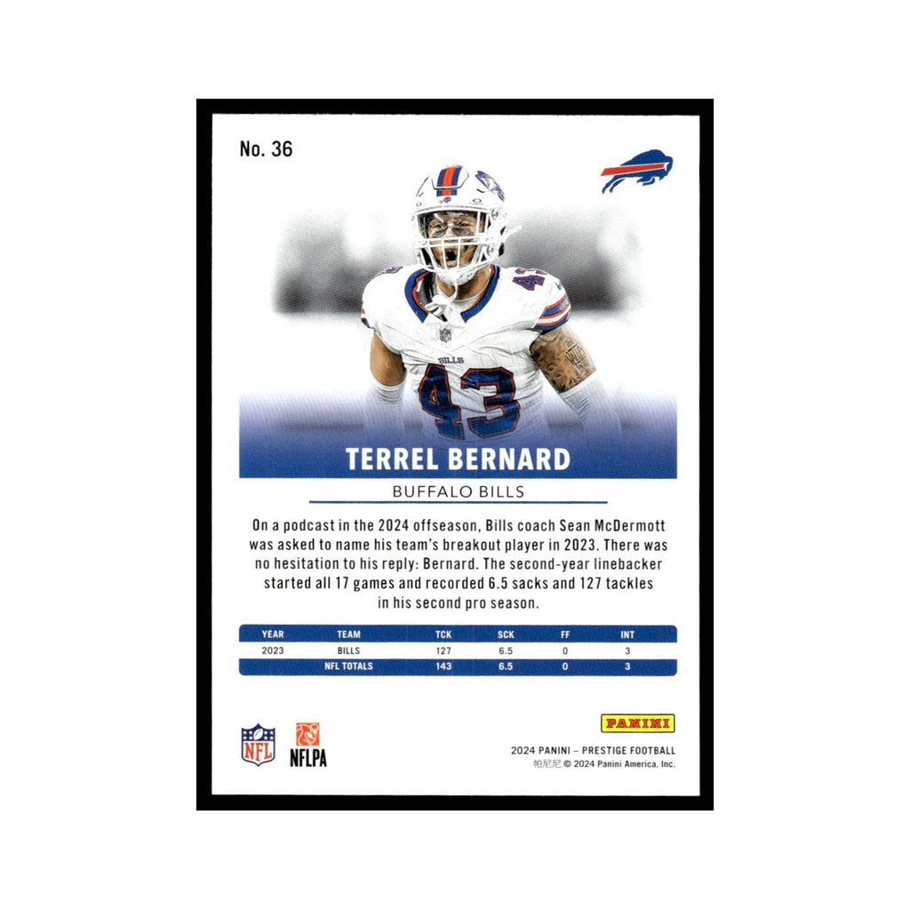 Terrel Bernard 2024 Panini Prestige #36 Buffalo Bills Football Card NM