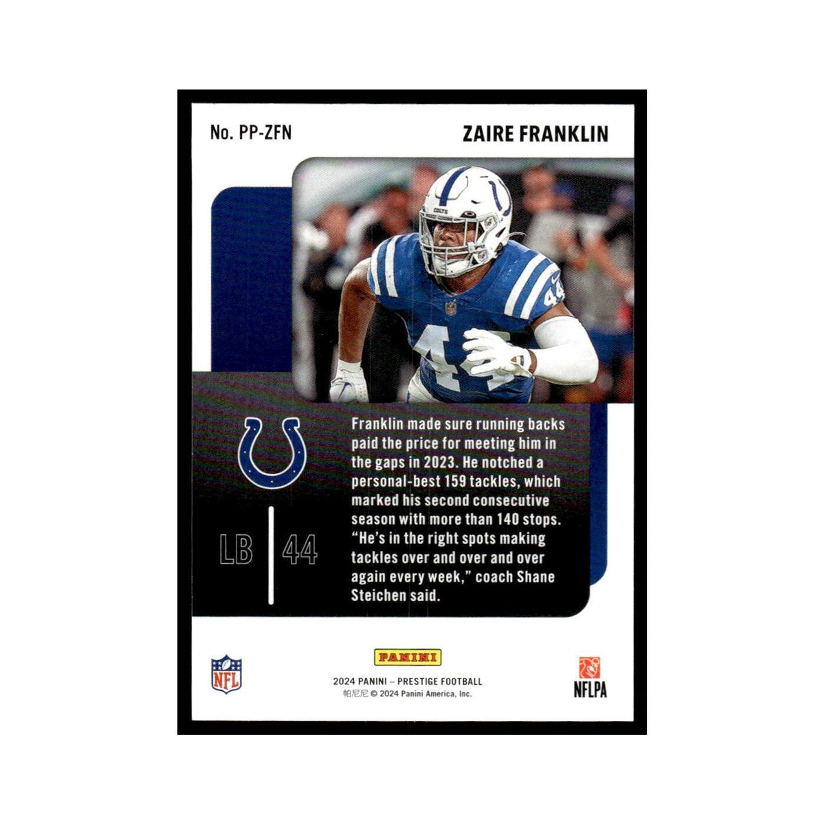 Zaire Franklin 2024 Panini Prestige #PP-ZFN Indianapolis Colts Football Card NM