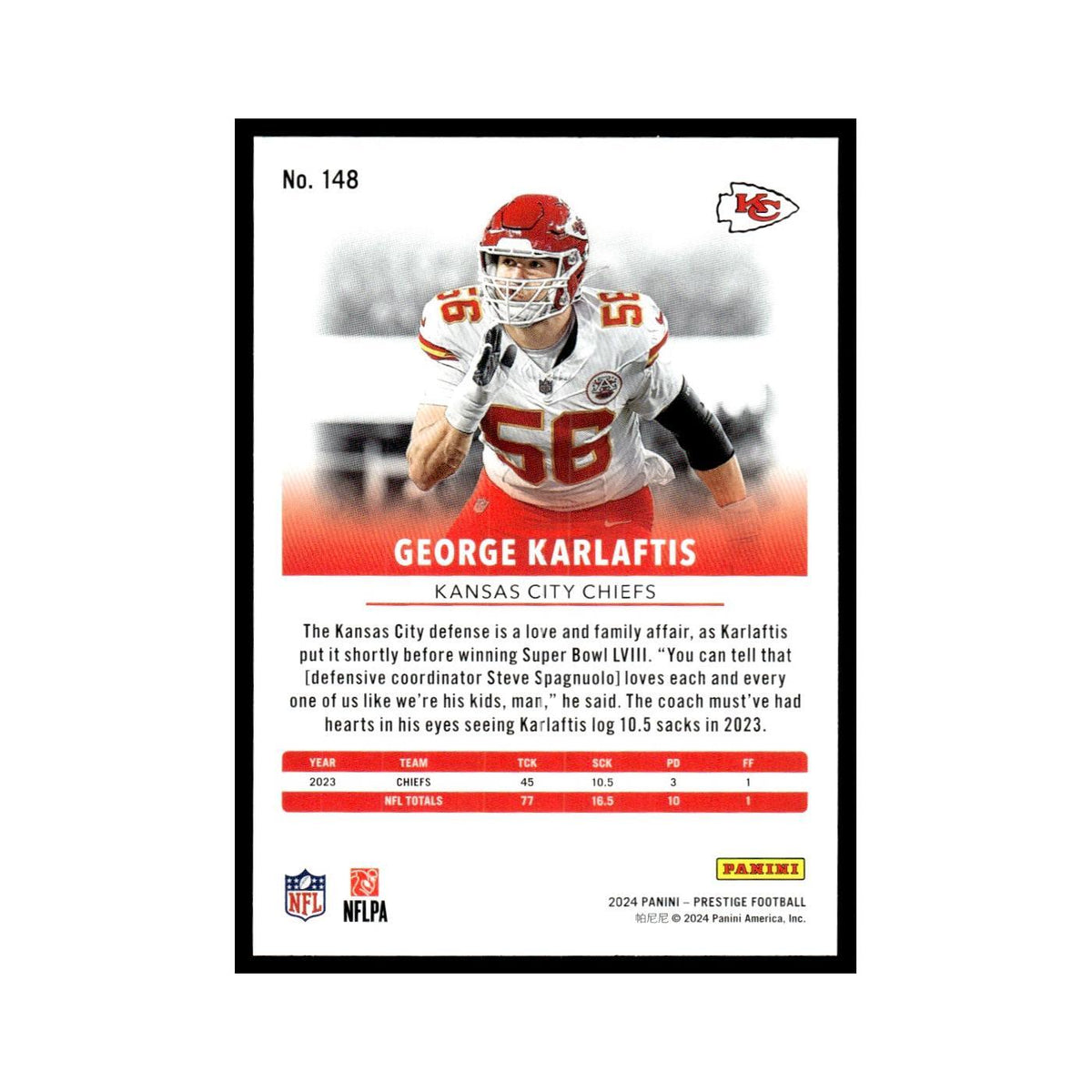 George Karlaftis 2024 Panini Prestige #148 Kansas City Chiefs Football Card NM
