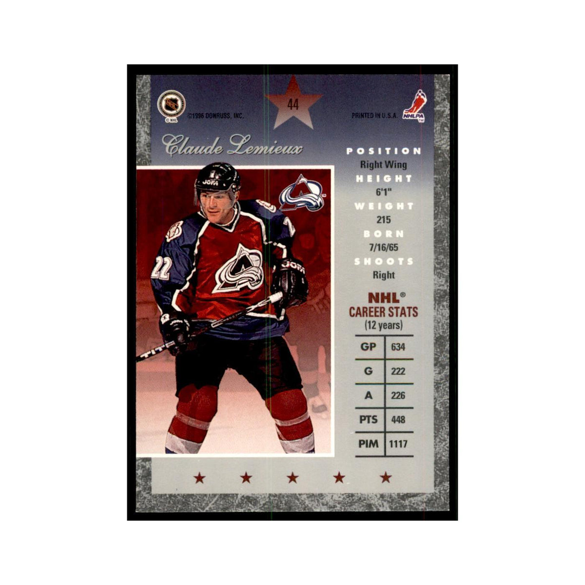 1996 Donruss Elite Claude Lemieux Hockey Cards #44