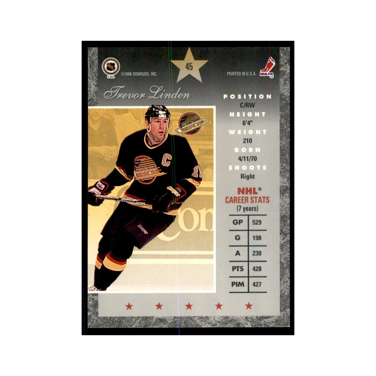 1996 Donruss Elite Trevor Linden Hockey Cards #45
