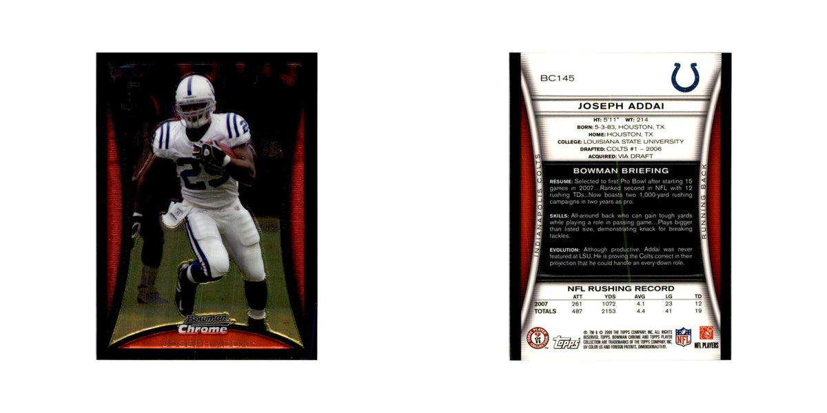2008 Bowman Chrome Joseph Addai Football Cards #145