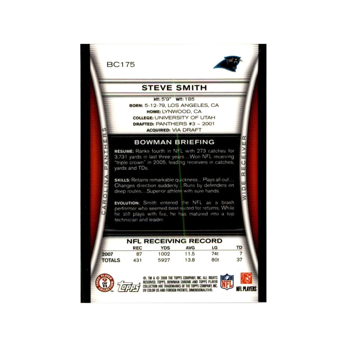 2008 Bowman Chrome Steve Smith Football Cards #175
