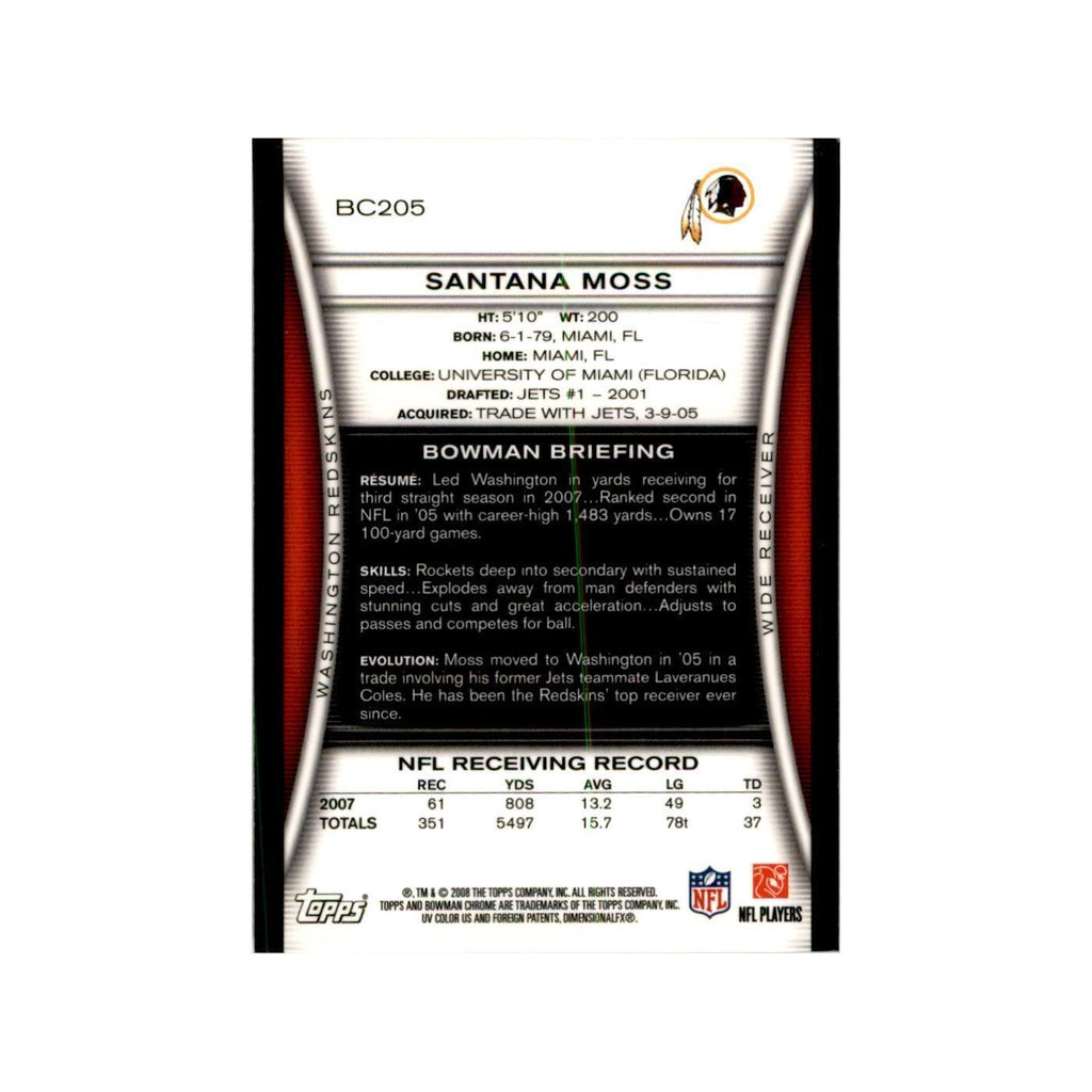 2008 Bowman Chrome Santana Moss Football Cards #205