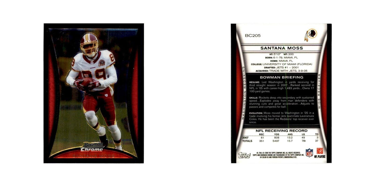 2008 Bowman Chrome Santana Moss Football Cards #205