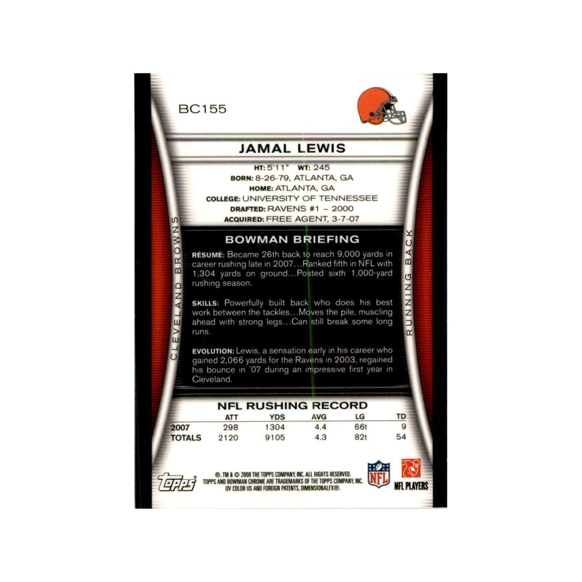 2008 Bowman Chrome Jamal Lewis Football Cards #155