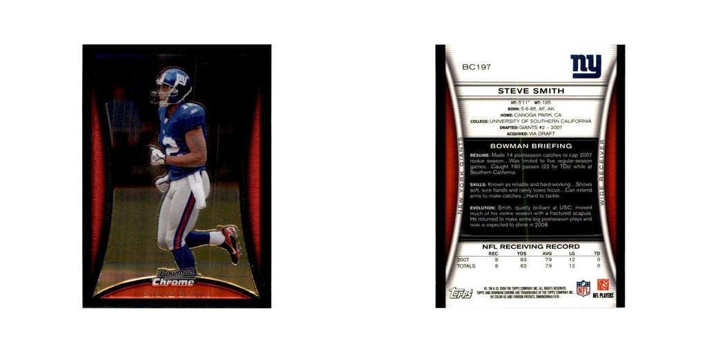 2008 Bowman Chrome Steve Smith Football Cards #197