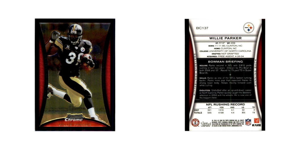 2008 Bowman Chrome Willie Parker Football Cards #137