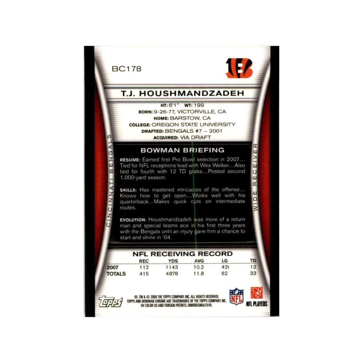 2008 Bowman Chrome TJ. Houshmandzadeh Football Cards #178