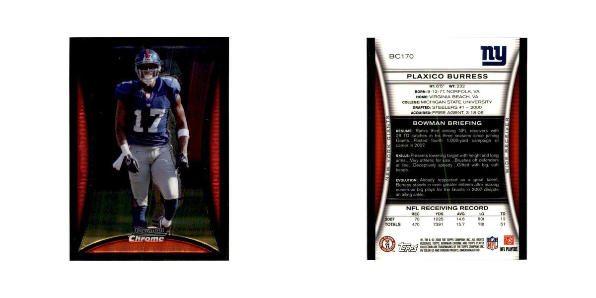 2008 Bowman Chrome Plaxico Burress Football Cards #170