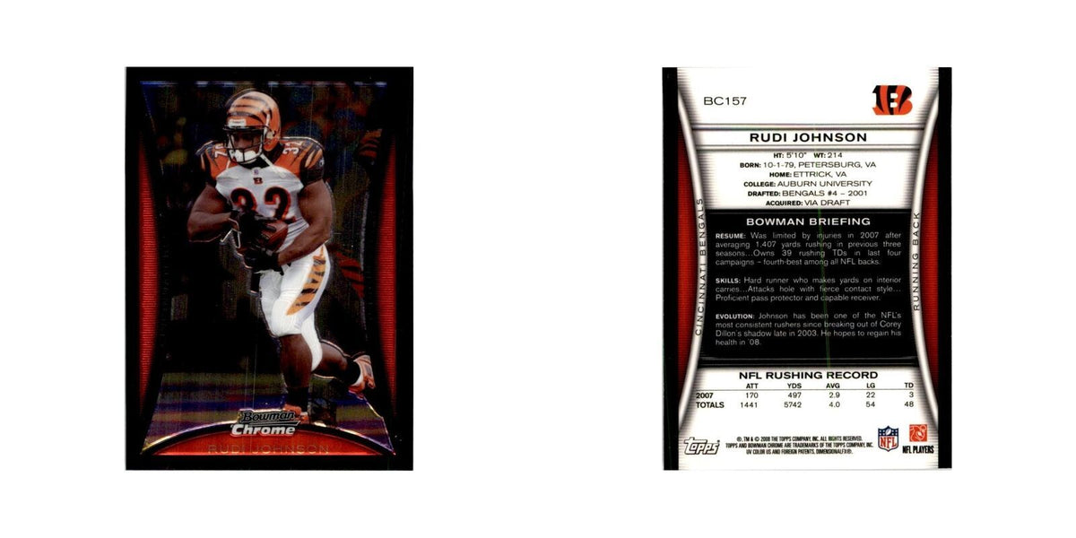 2008 Bowman Chrome Rudi Johnson Football Cards #157