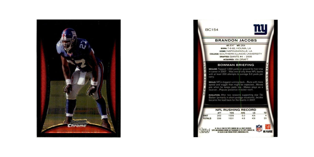 2008 Bowman Chrome Brandon Jacobs Football Cards #154