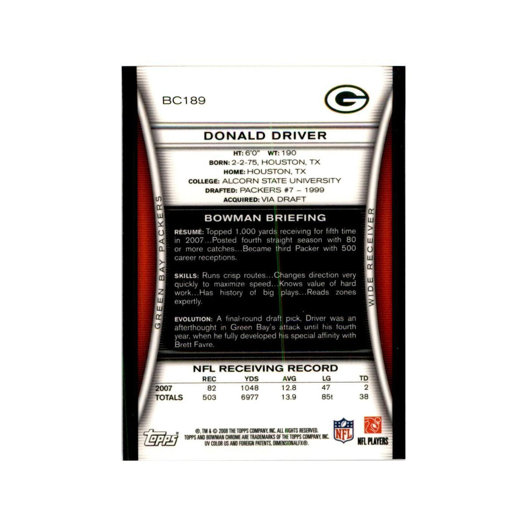 2008 Bowman Chrome Donald Driver Football Cards #189
