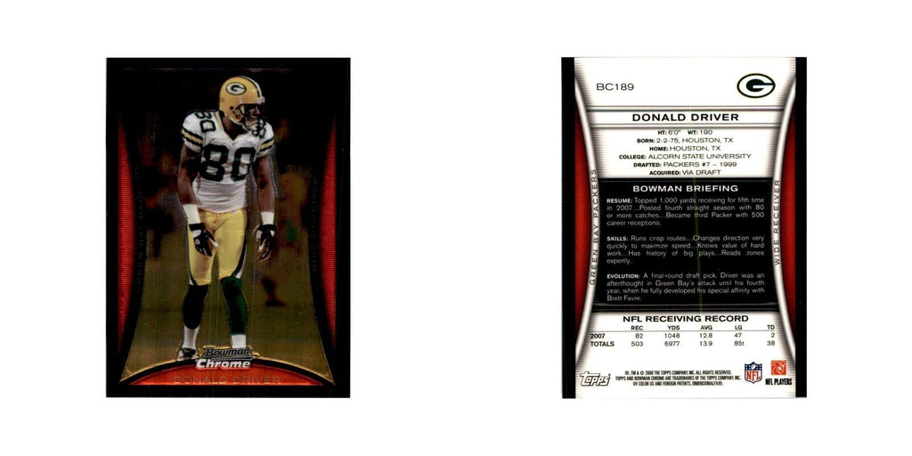 2008 Bowman Chrome Donald Driver Football Cards #189
