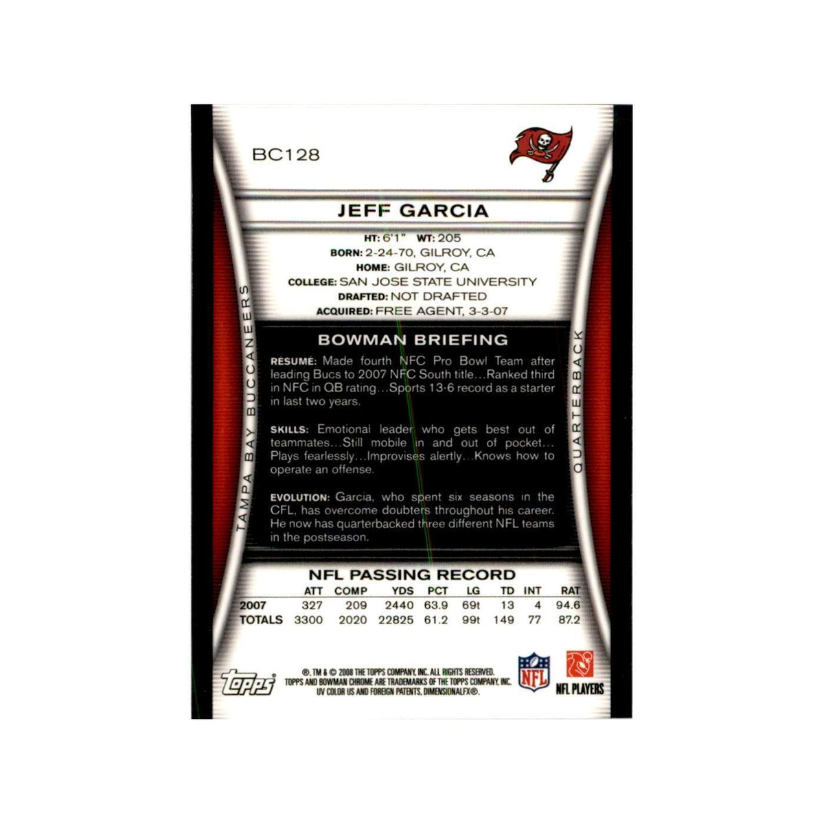 2008 Bowman Chrome Jeff Garcia Football Cards #128