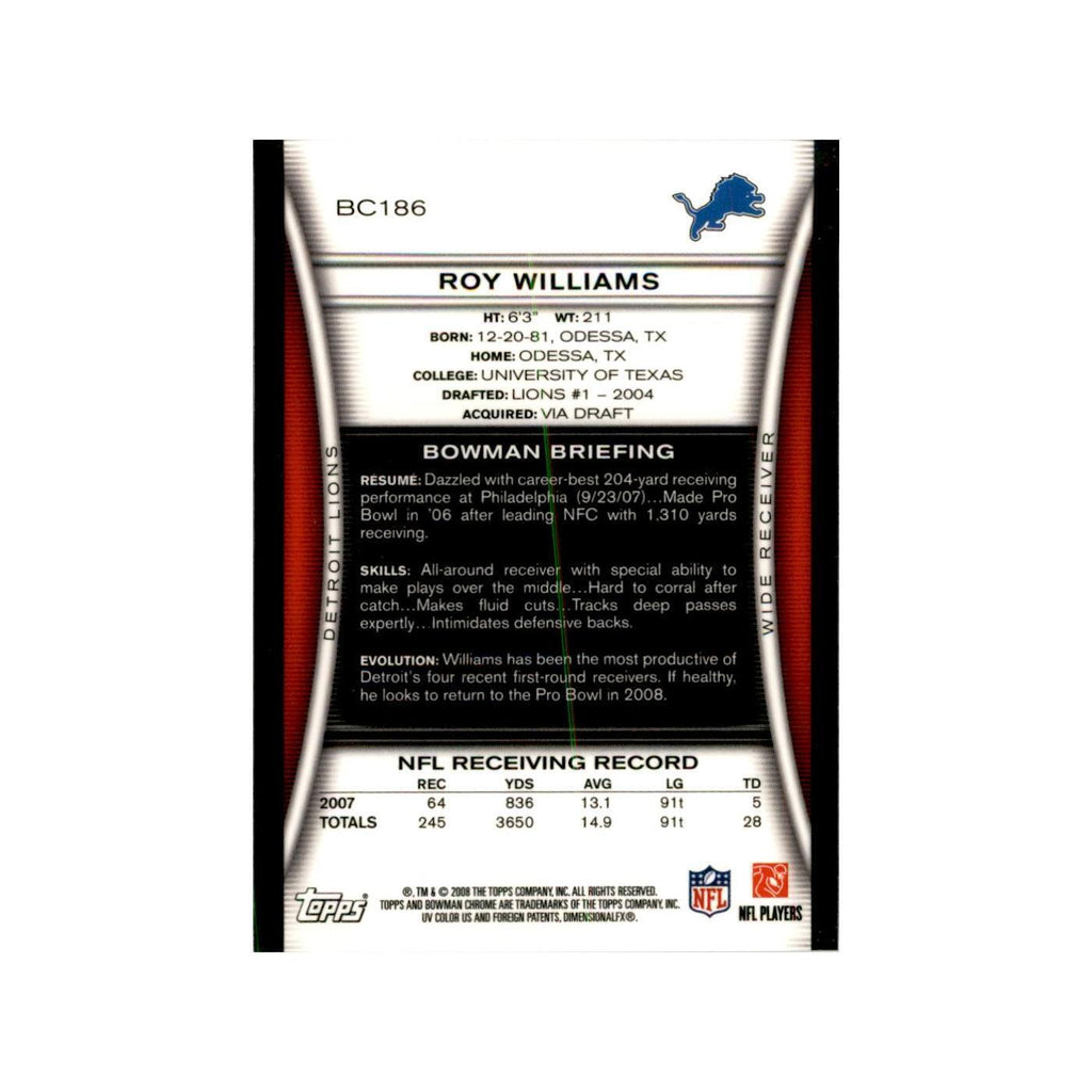 2008 Bowman Chrome Roy Williams Football Cards #186