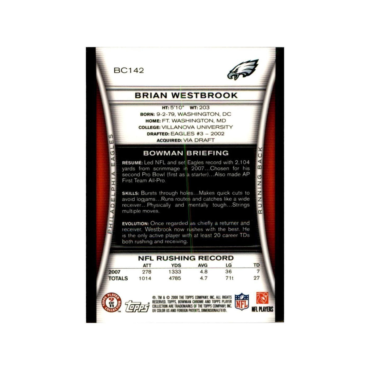 2008 Bowman Chrome Brian Westbrook Football Cards #142