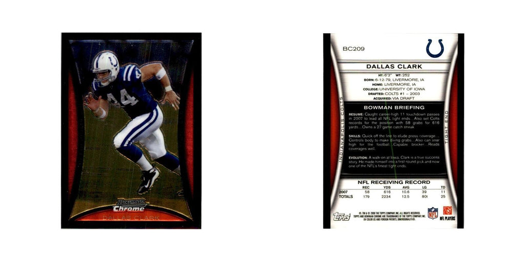 2008 Bowman Chrome Dallas Clark Football Cards #209