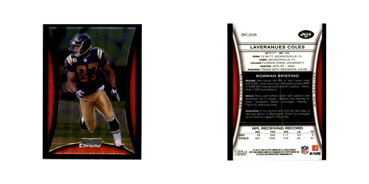 2008 Bowman Chrome Laveranues Coles Football Cards #206