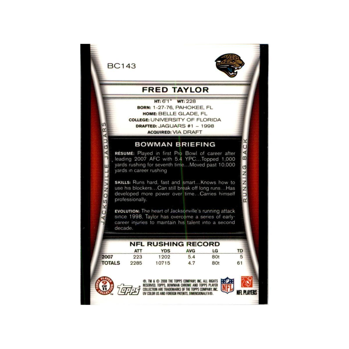 2008 Bowman Chrome Fred Taylor Football Cards #143
